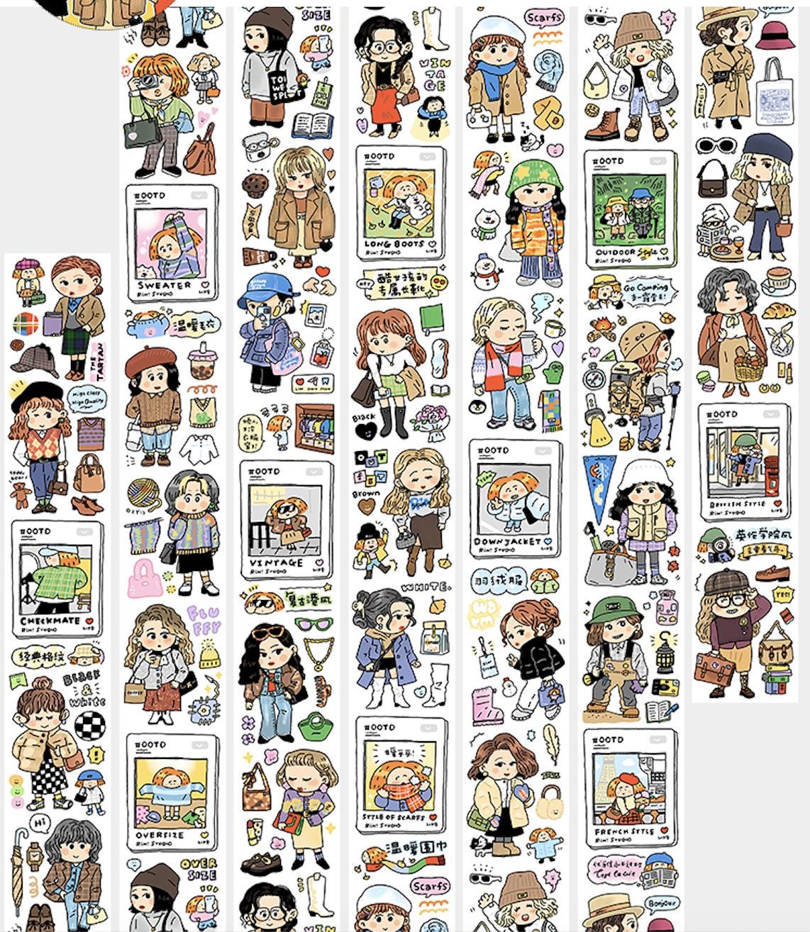 Bullet Journal Fashion Washi tape, OOTD Washi, Day Planner, Kawaii Journal Stickers, Outfit Washi, Winter & Fall Style, V37