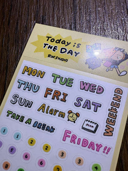 Small PVC Stickers - 'Today is the day!' Number Date Week sticker - vol 4
