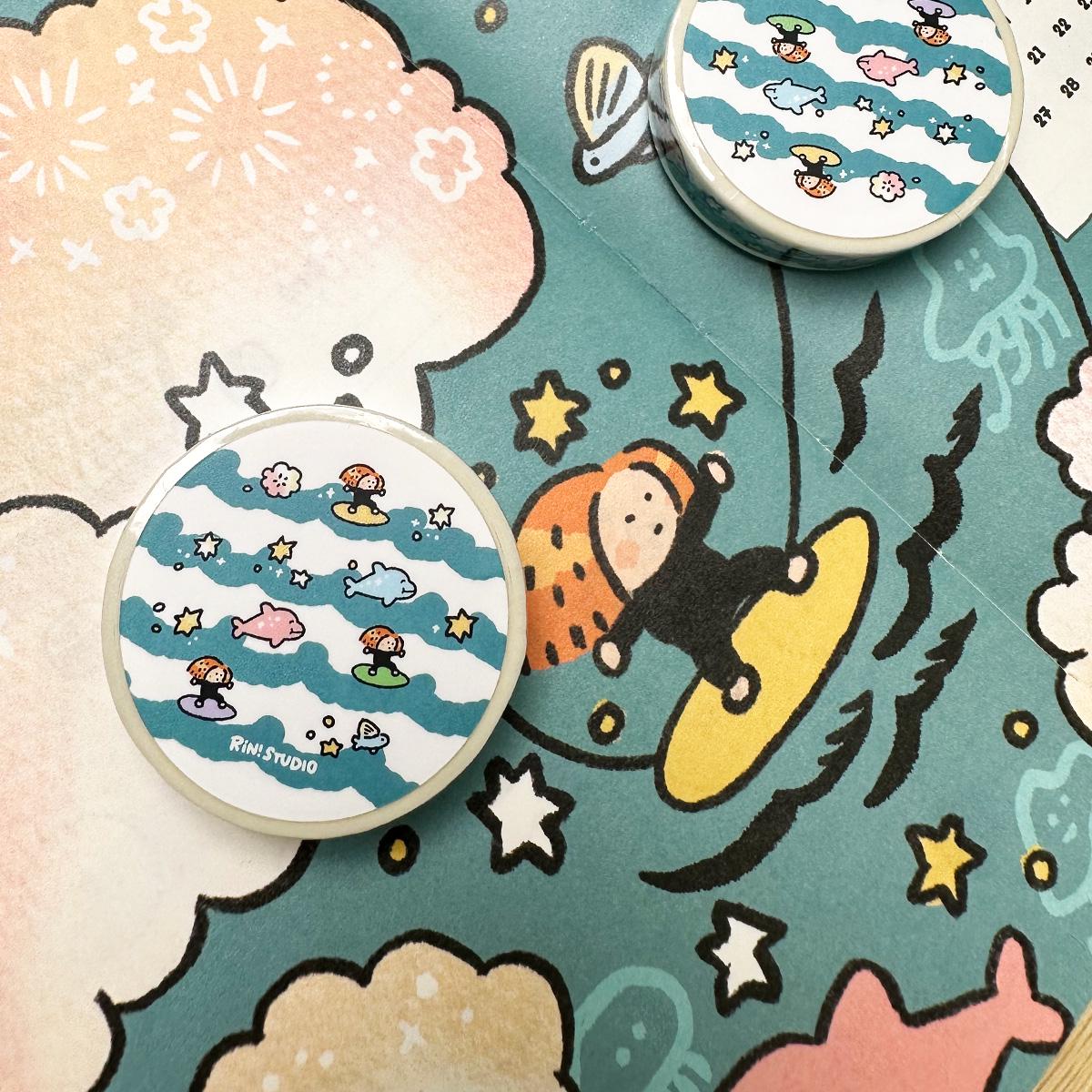 Wave mini Washi Tape - Surfing Beach decoration tape RiN! Studio