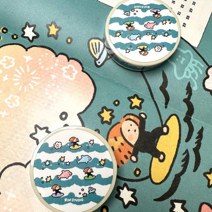 Wave mini Washi Tape - Surfing Beach decoration tape RiN! Studio