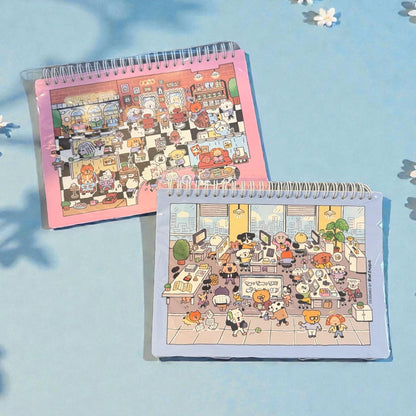 Reusable sticker book - Release stikcer notebook, Dogs, Cats, Kitchen, Study room