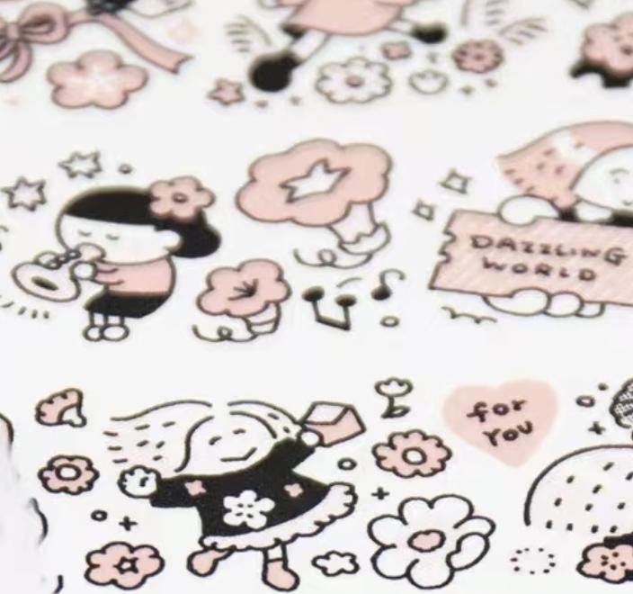 Flowers Sticker, Dazzling World Sticker, Monochrome Pink - RiN! Studio