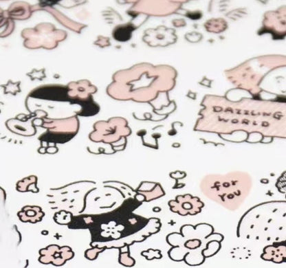 Flowers Sticker, Dazzling World Sticker, Monochrome Pink - RiN! Studio