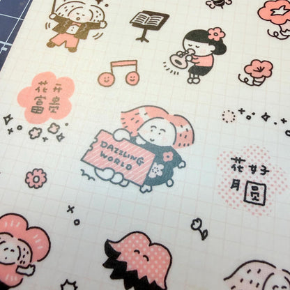 Flowers Sticker, Dazzling World Sticker, Monochrome Pink - RiN! Studio
