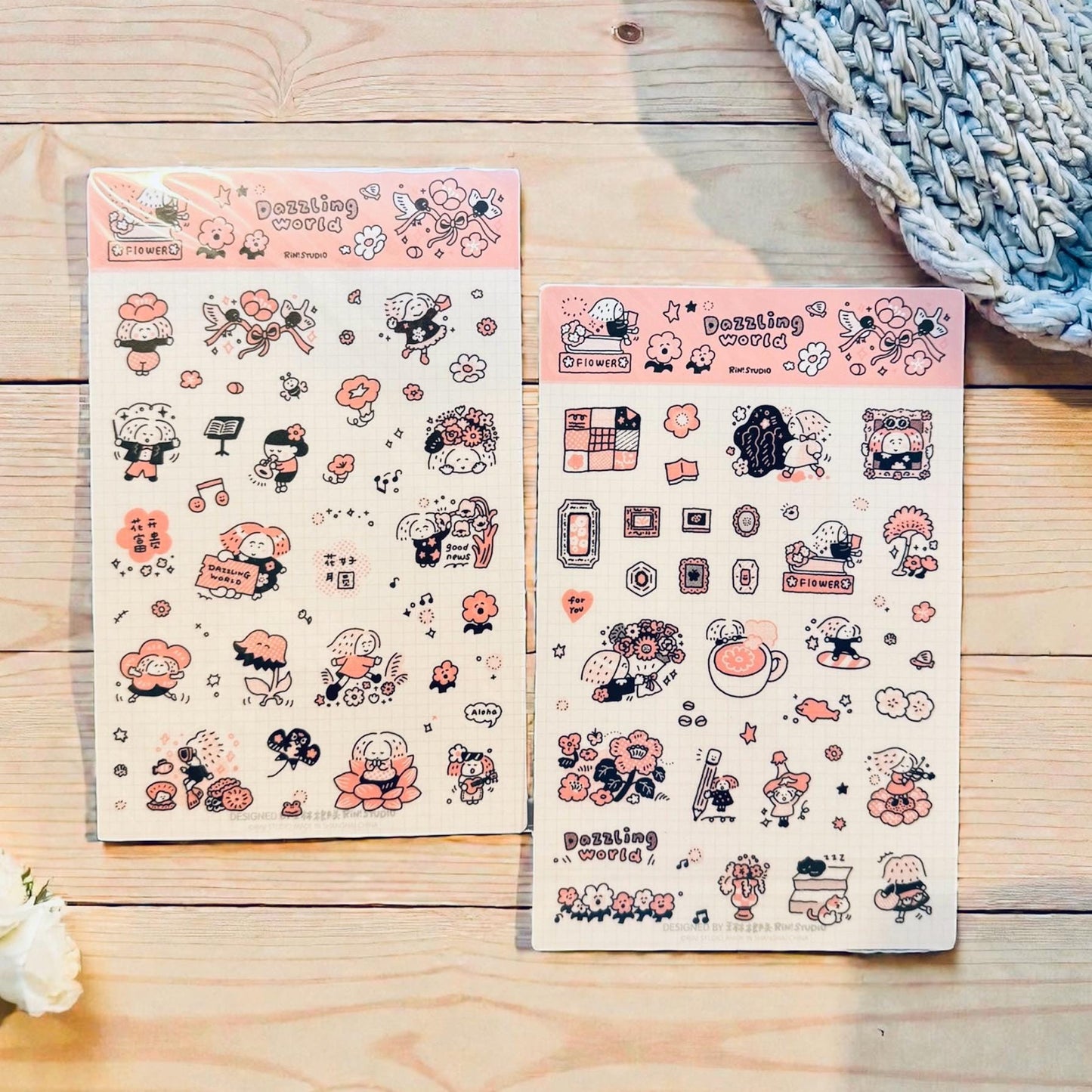 Flowers Sticker, Dazzling World Sticker, Monochrome Pink - RiN! Studio