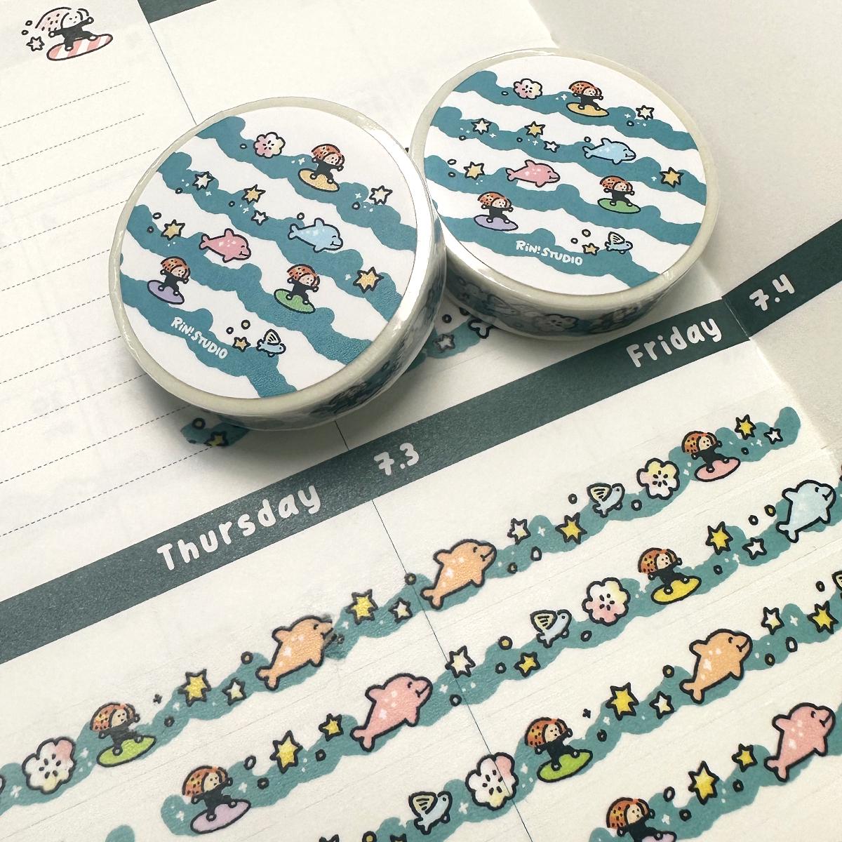 Wave mini Washi Tape - Surfing Beach decoration tape RiN! Studio