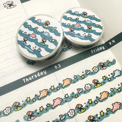 Wave mini Washi Tape - Surfing Beach decoration tape RiN! Studio