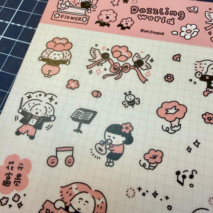 Flowers Sticker, Dazzling World Sticker, Monochrome Pink - RiN! Studio