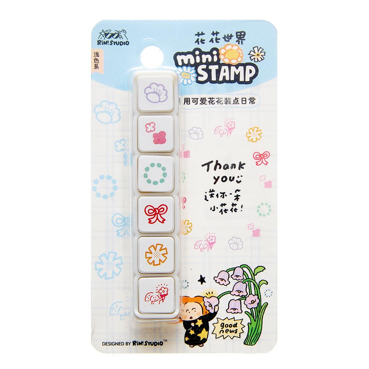 Mini 6 in 1 Stamps - Flower - Portable size by RiN Studio – close-up of kawaii illustration detail