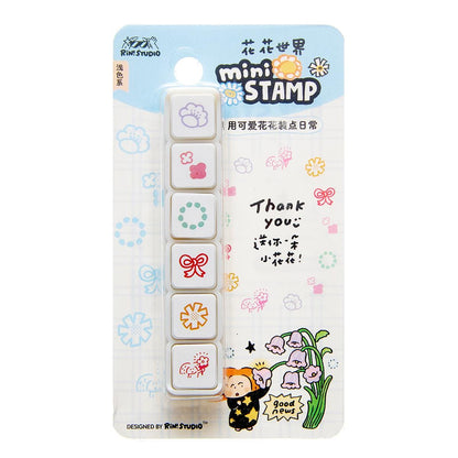 Mini 6 in 1 Stamps - Flower - Portable size by RiN Studio – close-up of kawaii illustration detail