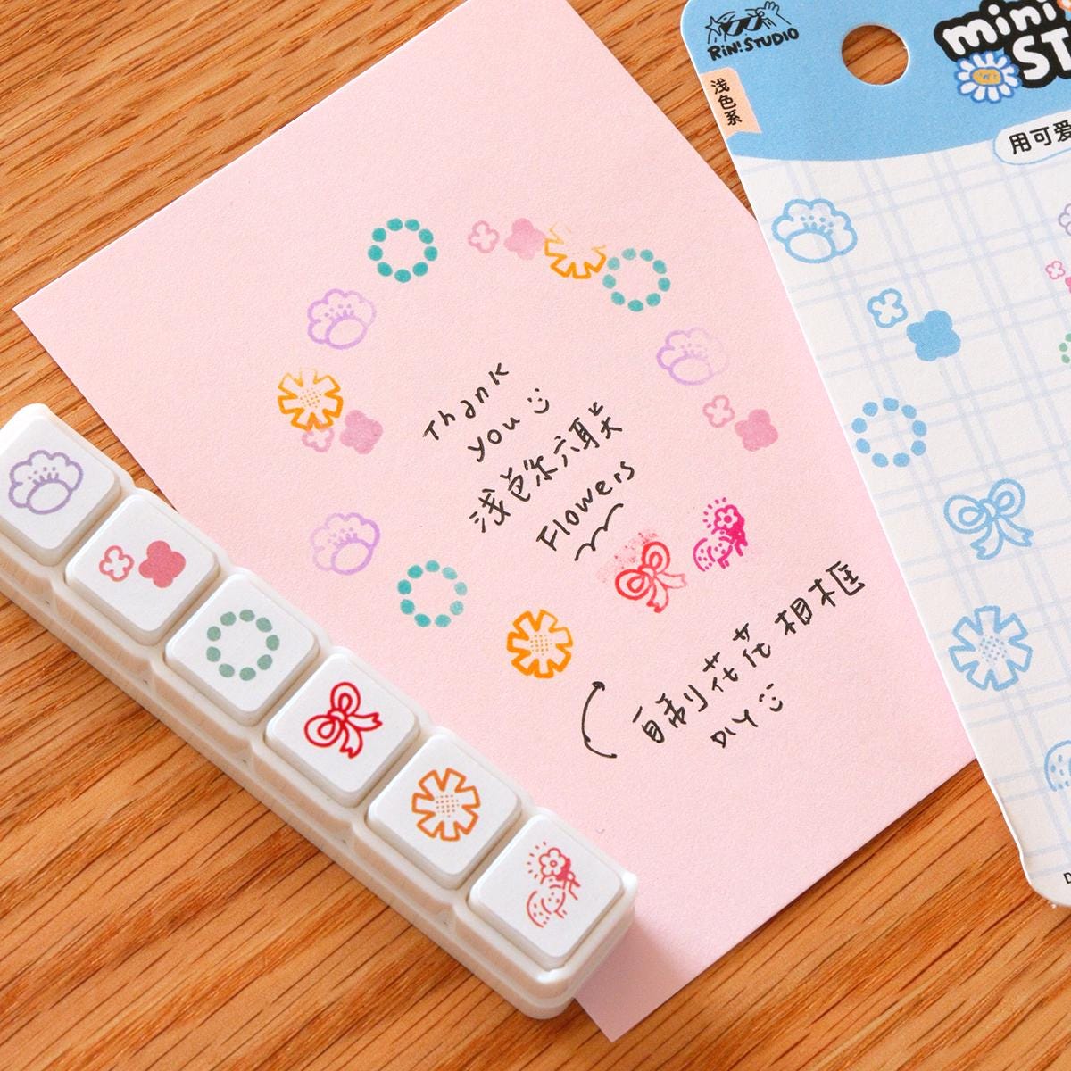 Mini 6 in 1 Stamps - Flower - Portable size by RiN Studio – flat lay for bullet journal spread