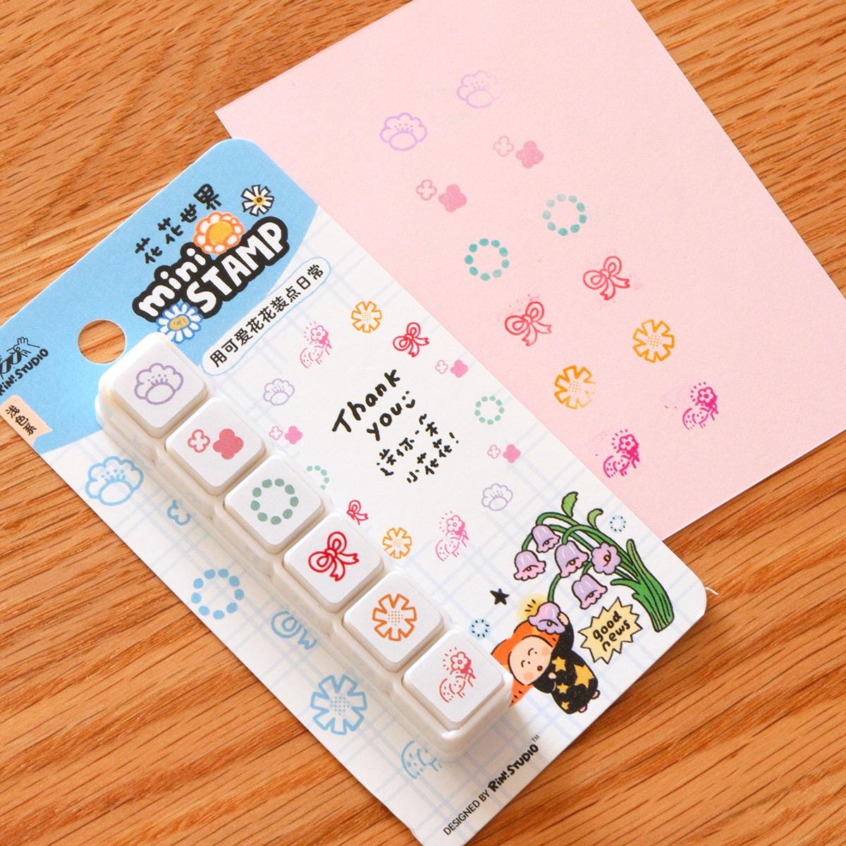 RiN Studio Mini 6 in 1 Stamps - Flower - Portable size – kawaii mini stamp set for journaling