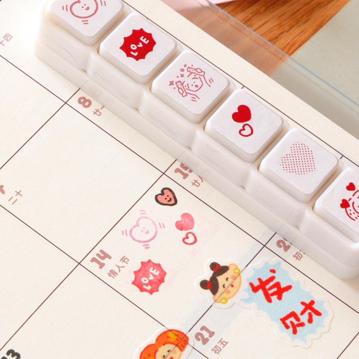 Mini 6 in 1 Stamps - Heart - Portable size by RiN Studio – flat lay for bullet journal spread
