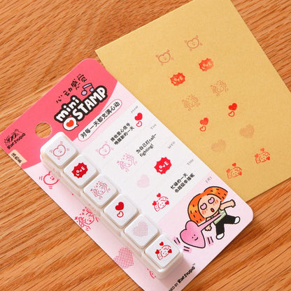 RiN Studio Mini 6 in 1 Stamps - Heart - Portable size – kawaii mini stamp set for journaling