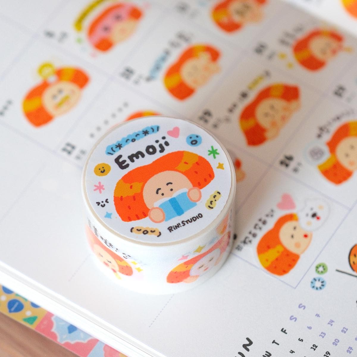 RiN Studio Kisscut Emoji Washi Tape – kawaii washi tape for journaling and scrapbooking