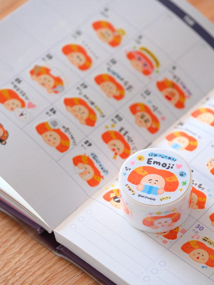 Kisscut Emoji Washi Tape by RiN Studio – flat lay for bullet journal spread