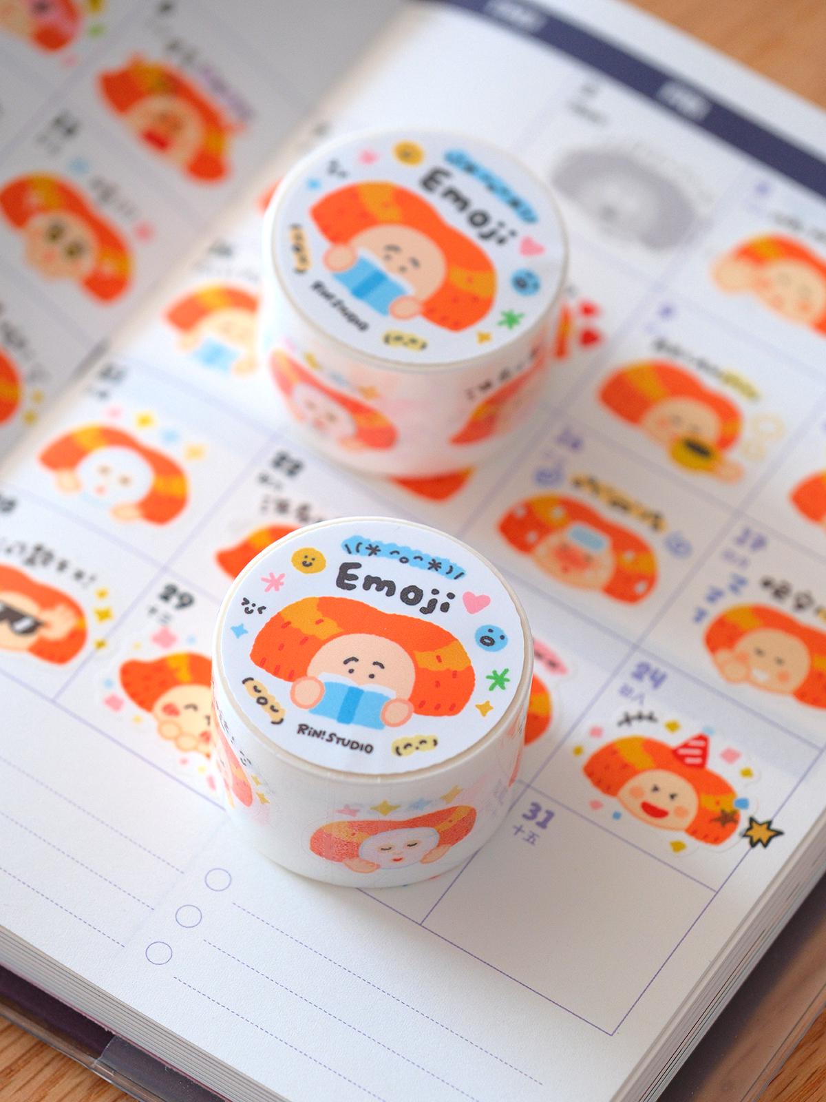 Kisscut Emoji Washi Tape by RiN Studio – in use with planner layout