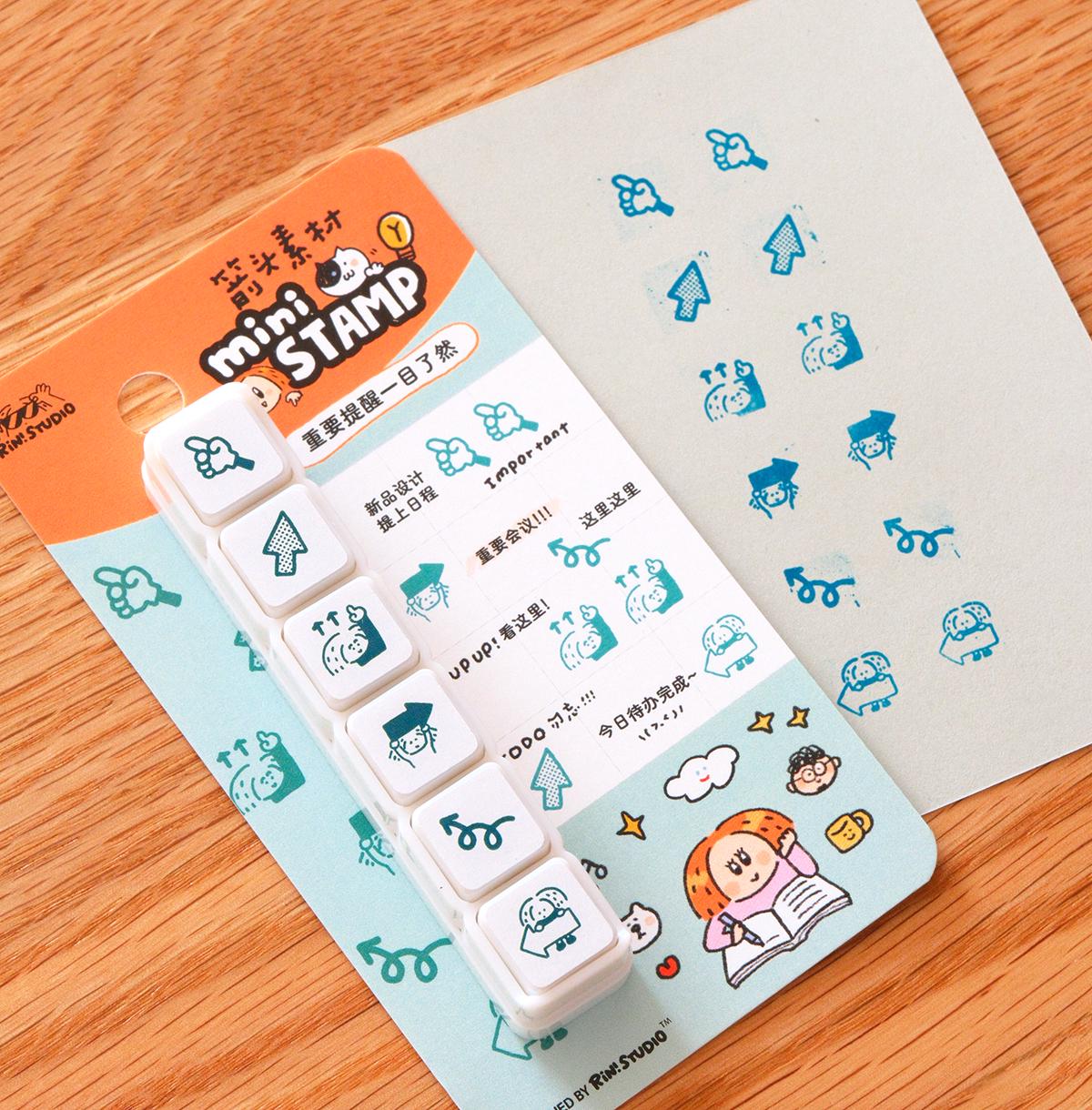 RiN Studio Mini 6 in 1 Stamps - Arrow - Portable size – kawaii mini stamp set for journaling