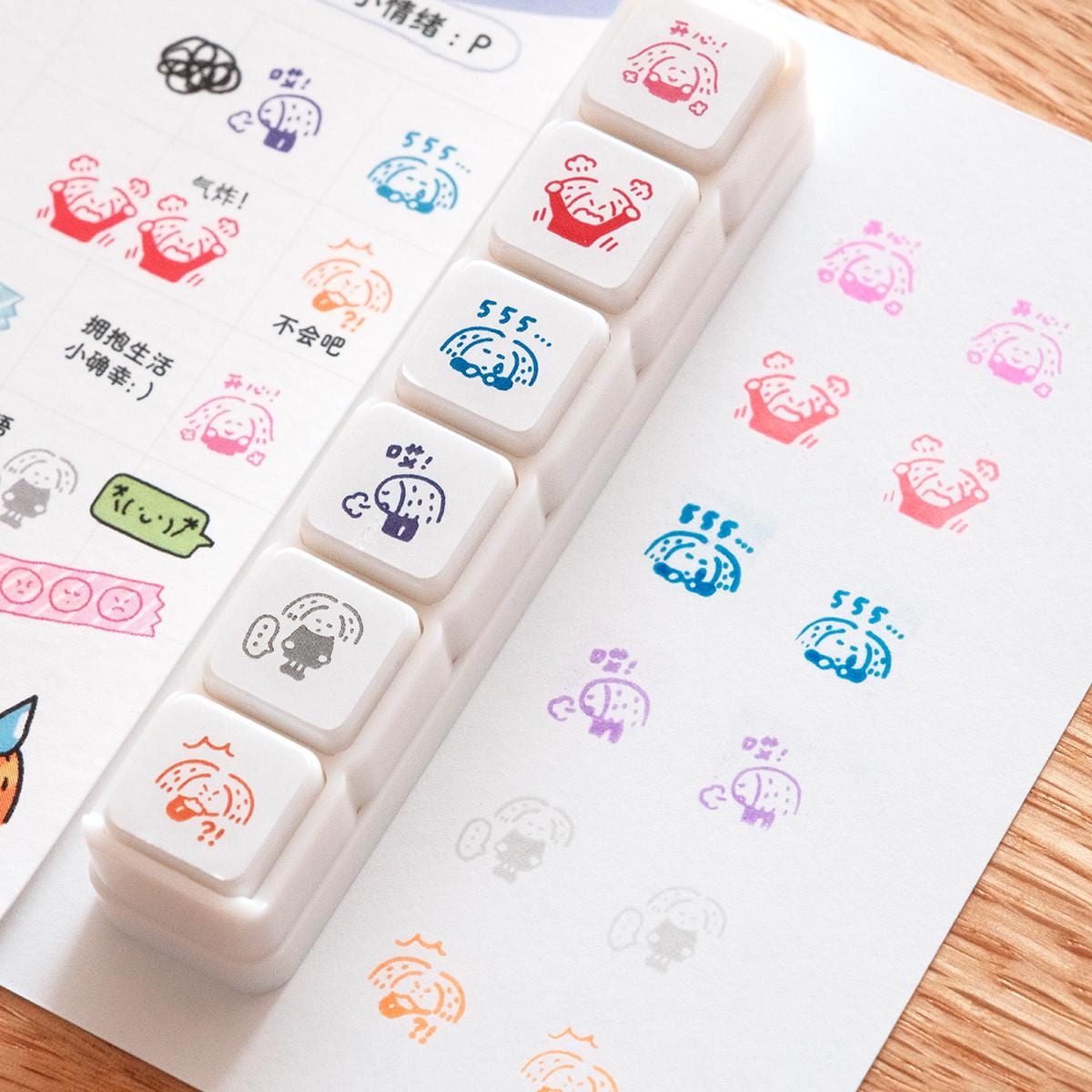 RiN Studio Mini 6 in 1 Stamps - Mood - Portable size – kawaii mini stamp set for journaling