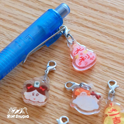 Mini Acrylic Charms Set of 2 | TN planner Charm | Chinese Food, Mahjong, Kawaii Bag Keychain