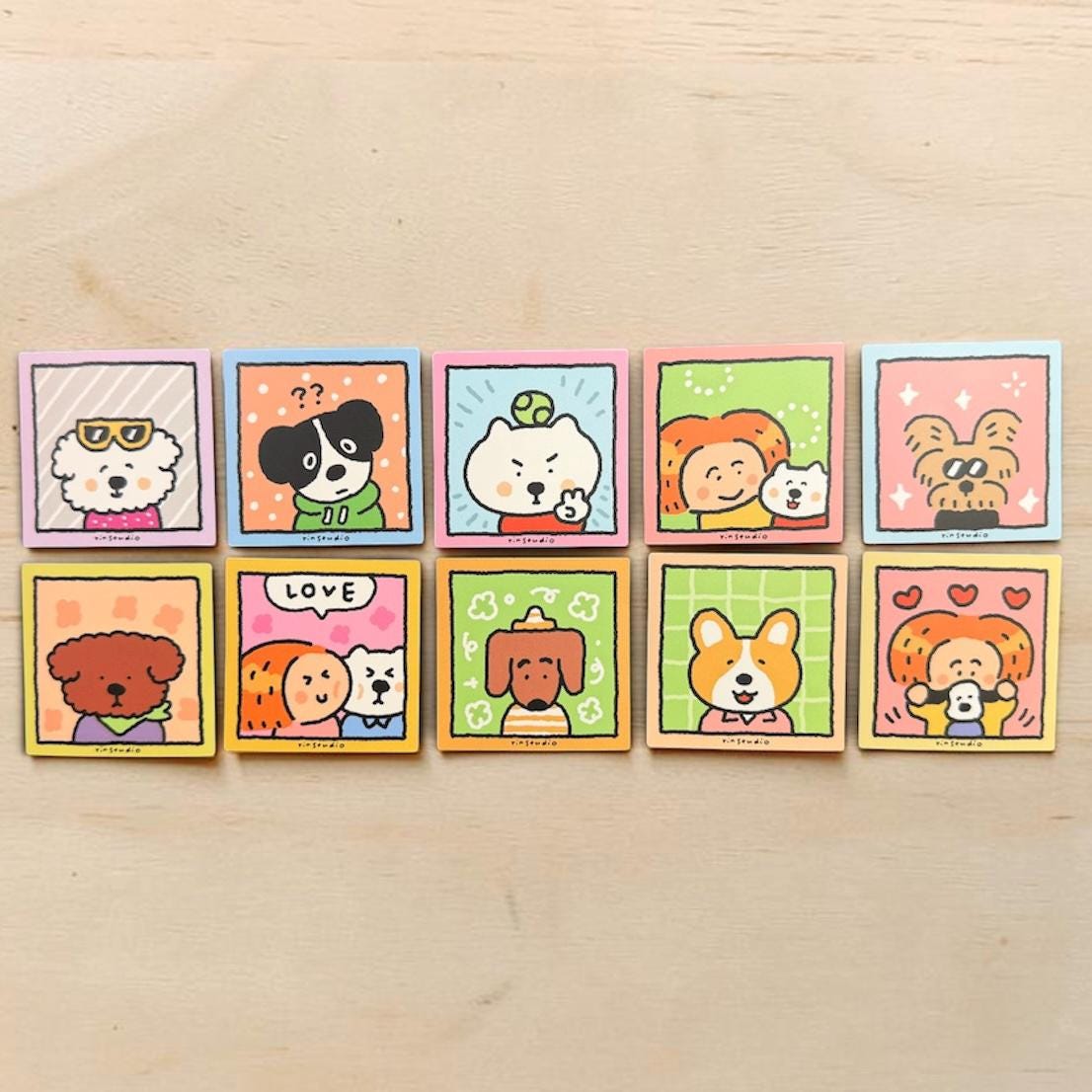 Kawaii Dog Stickers, Waterproof Vinyl Decals, Laptop Journal Art (50mm x 50mm) - RiN! Studio