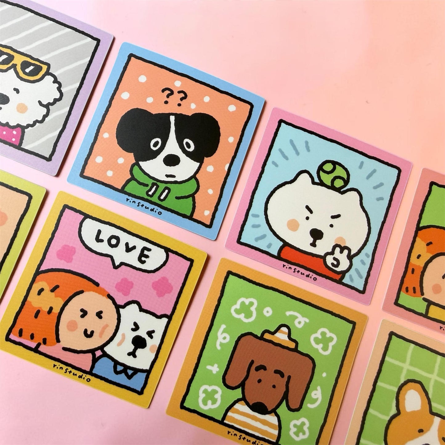 Kawaii Dog Stickers, Waterproof Vinyl Decals, Laptop Journal Art (50mm x 50mm) - RiN! Studio