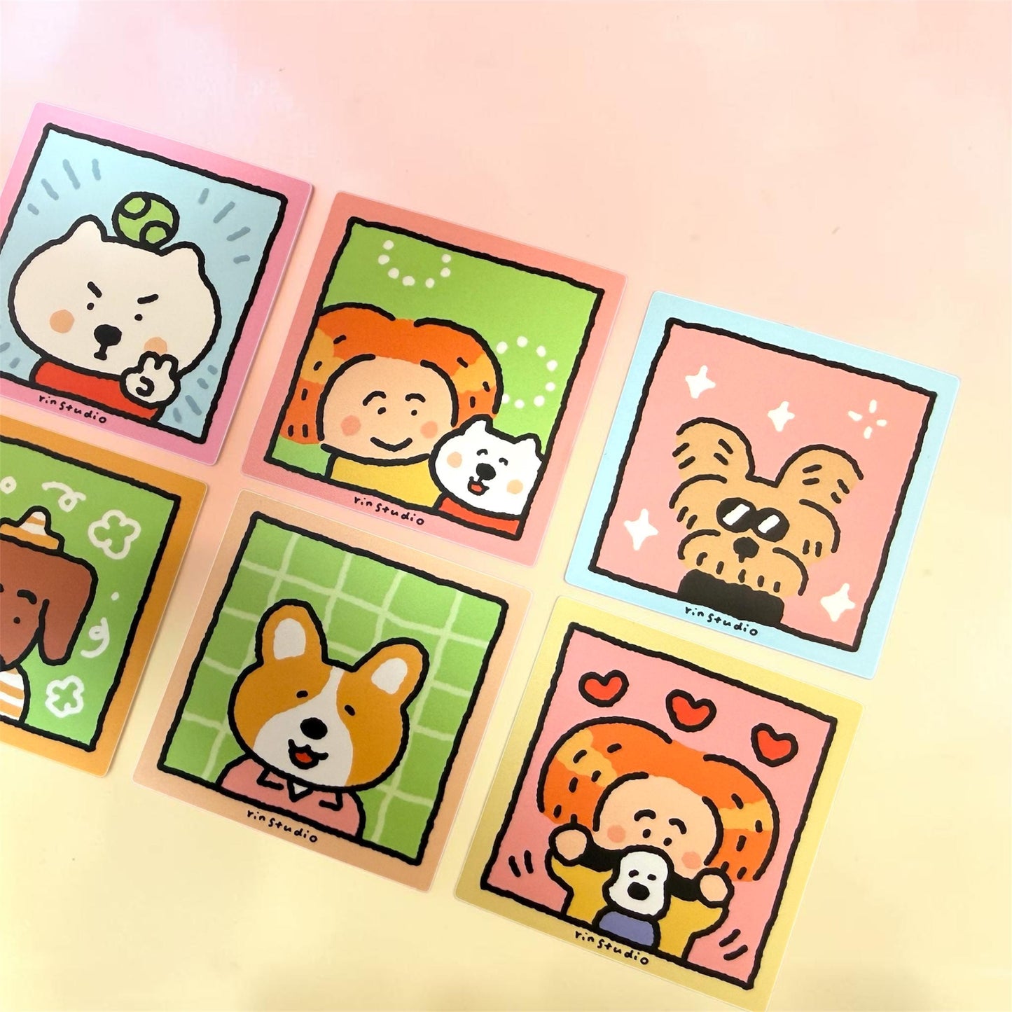 Kawaii Dog Stickers, Waterproof Vinyl Decals, Laptop Journal Art (50mm x 50mm) - RiN! Studio