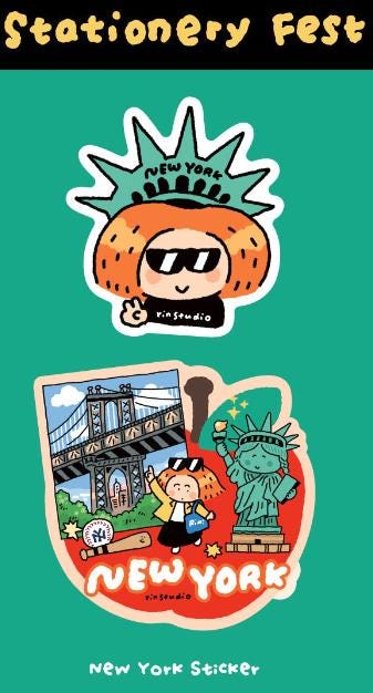 New York City Vinyl Stickers, Big Apple Statue of Liberty Vinyl Decals (90mm)
