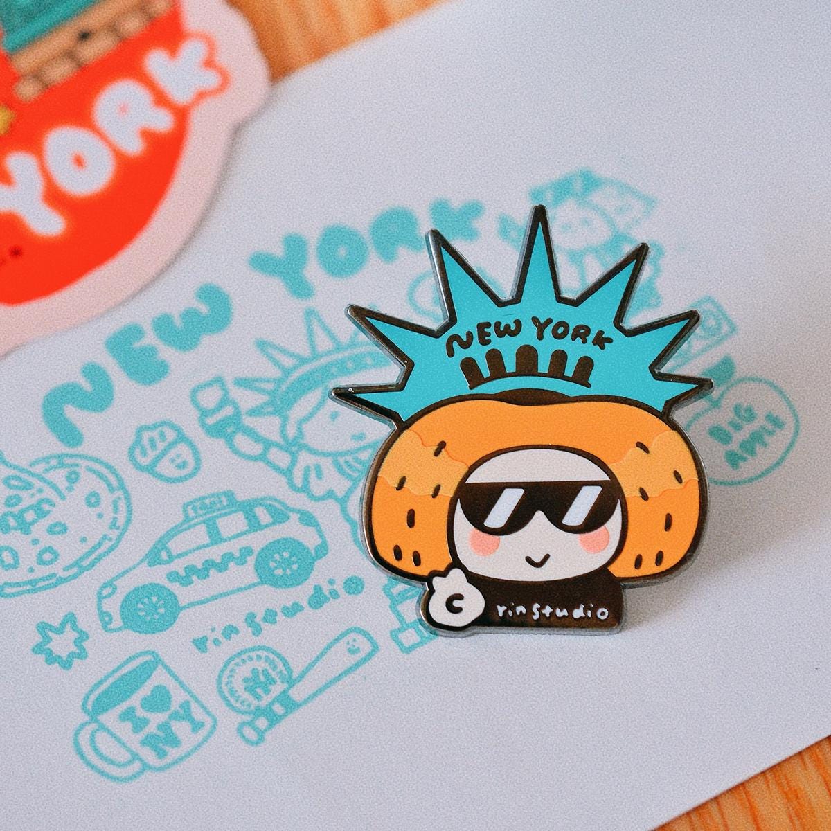 New York Statue of Liberty Enamel Pin, NYC Travel Souvenir (50mm) - RiN! Studio