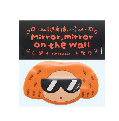 RiN Girl Illustration Pocket Mirror, Kawaii Compact Handbag Makeup Accessory (75mm)