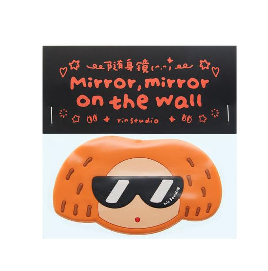 RiN Girl Illustration Pocket Mirror, Kawaii Compact Handbag Makeup Accessory (75mm)