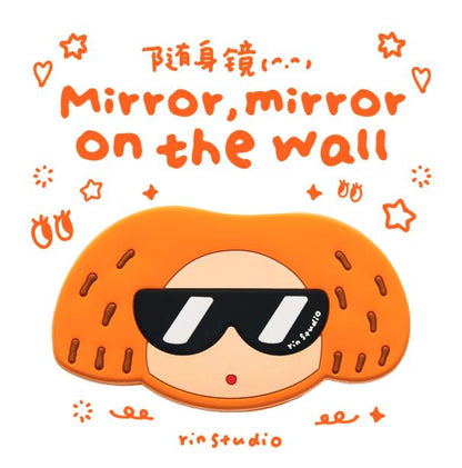 RiN Girl Illustration Pocket Mirror, Kawaii Compact Handbag Makeup Accessory (75mm)
