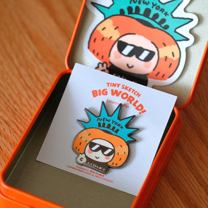 New York Statue of Liberty Enamel Pin, NYC Travel Souvenir (50mm) - RiN! Studio