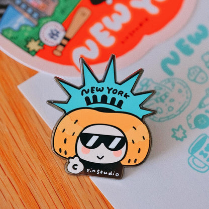 New York Statue of Liberty Enamel Pin, NYC Travel Souvenir (50mm) - RiN! Studio