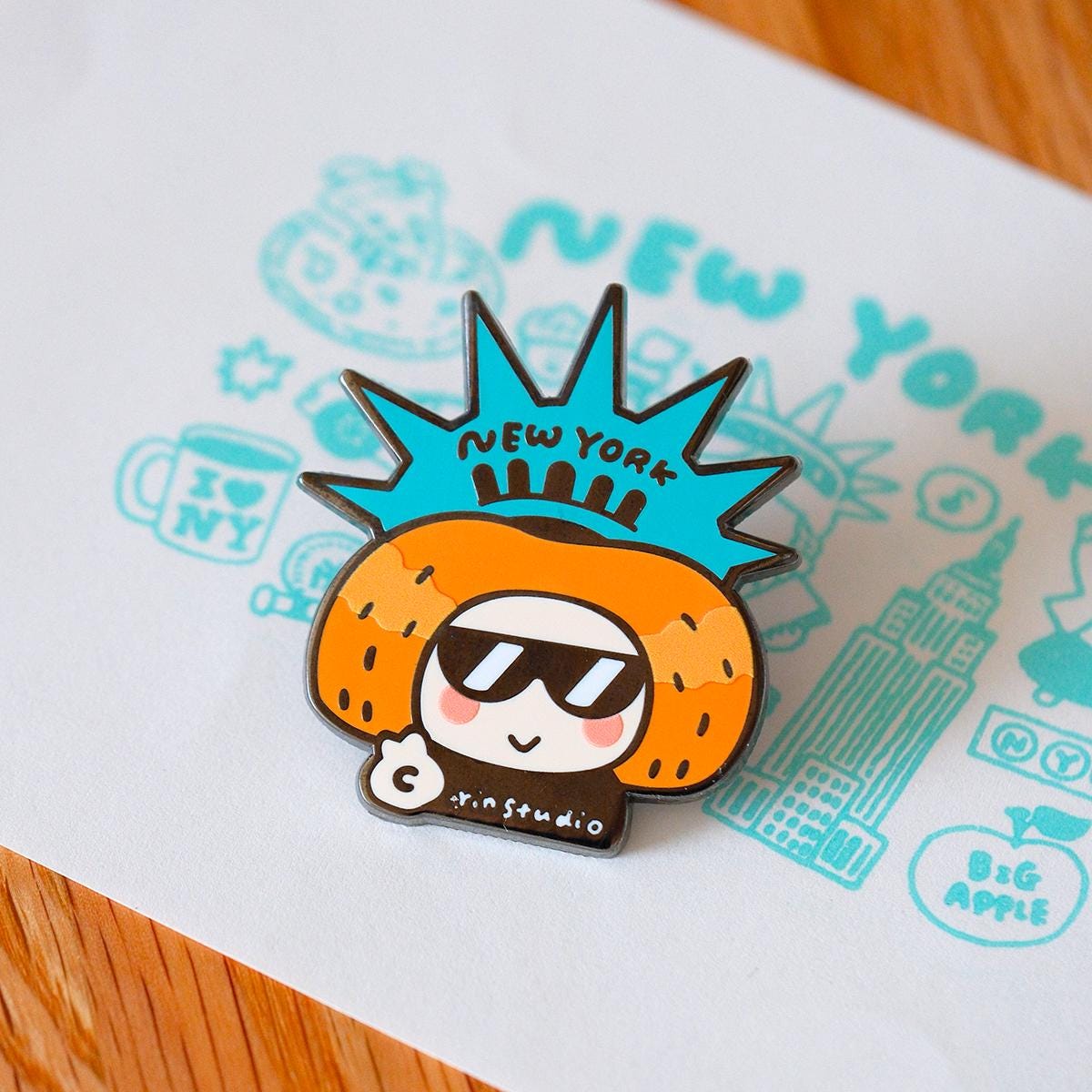 New York Statue of Liberty Enamel Pin, NYC Travel Souvenir (50mm) - RiN! Studio