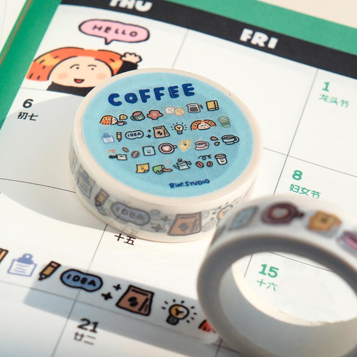Kawaii Coffee Washi Tape: Mini Emoji Stickers, Scrapbooking Craft Tape