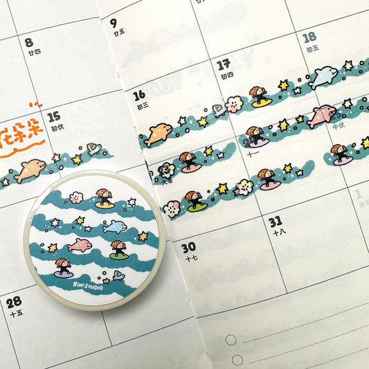Wave mini Washi Tape - Surfing Beach decoration tape RiN! Studio