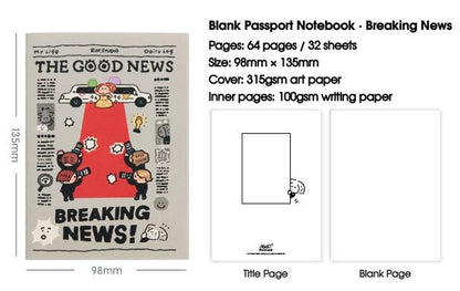Breaking News Passport Notebook Insert – "The Good News" Blank TN Insert | 64 Pages Traveler's Notebook Refill | RiN Studio