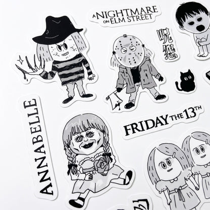 Scary Movie Sticker Sheet – Halloween Horror Stickers | RiN Studio Spooky Movie Journal Planner PVC Stickers