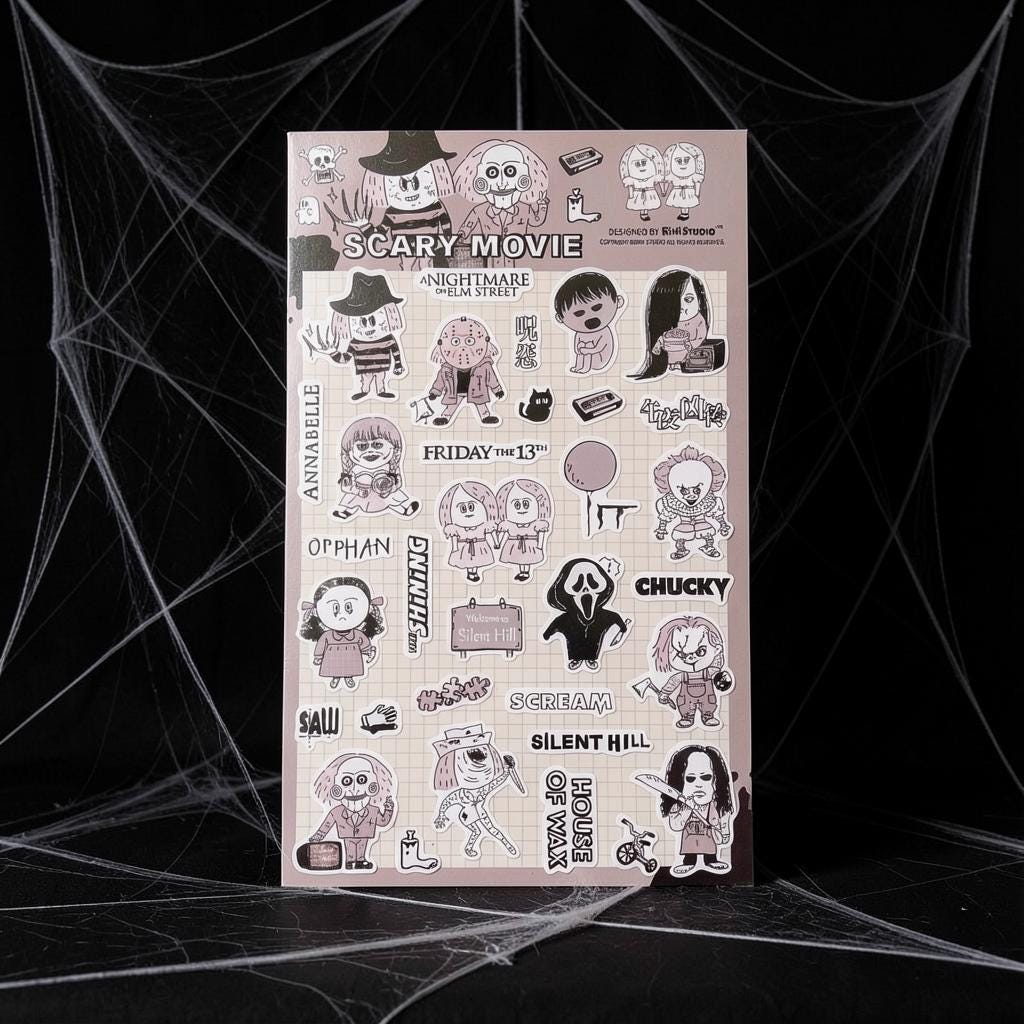 Scary Movie Sticker Sheet – Halloween Horror Stickers | RiN Studio Spooky Movie Journal Planner PVC Stickers